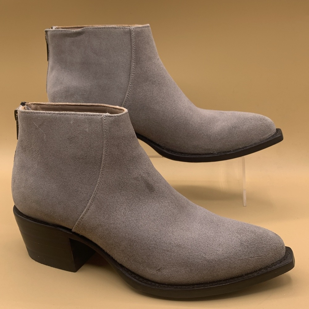 Alvies The Duval Gray Suede Leather Back Zip Cowboy Boots Women's 8 B